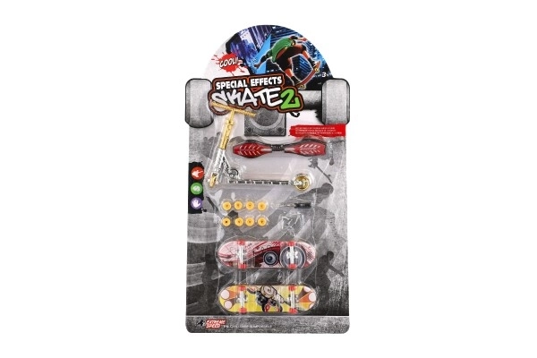 Komplet skateboard vijaki, prstna rolka, valovni deska plast z dodatki, mix vrst na kartici 16x30cm