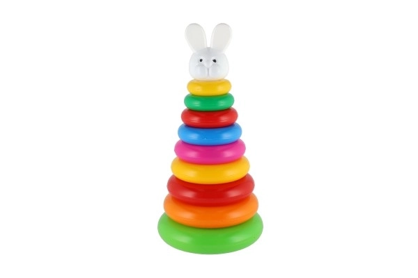 Sestavljanka piramida s plastičnimi obročki, 28 cm, 2 vrste v mrežici, 12m+