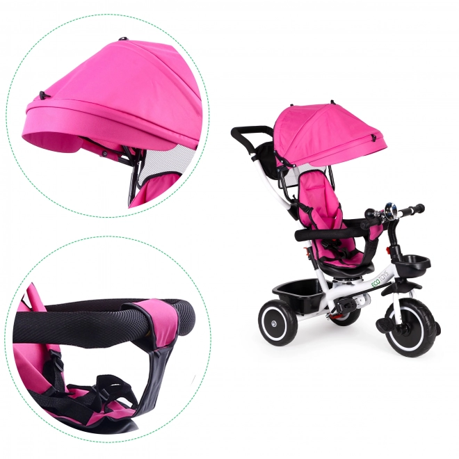 ECOTOYS Tricikel s streho in vodilno palico - roza