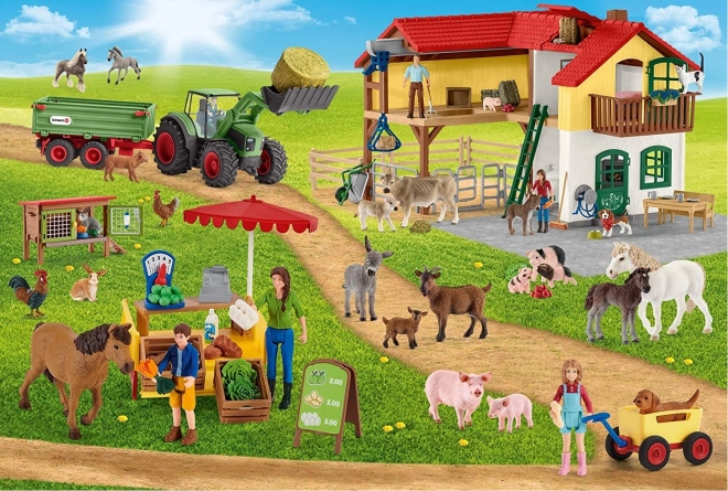 SCHMIDT Puzzle Schleich Farma s prodajnim stojalom 100 kosov + figura Schleich