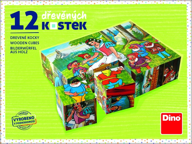 Kocke kubus Sneguljčica les 12 kos v škatli 16x12x4cm