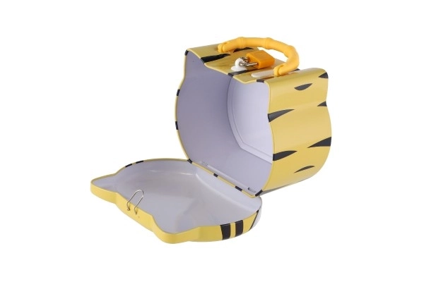 Kovinska hranilnica mačka s ključavnico 14x12cm 3 barve v plastični škatli