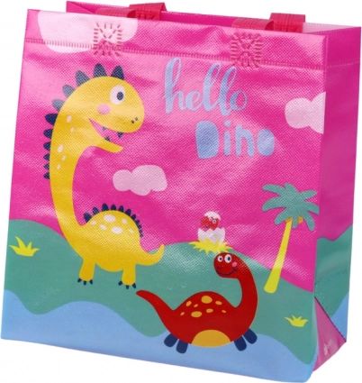 Darilna vrečka dinozaver rožnata 23 × 21,5 × 11 cm