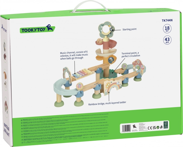Tooky Toy Lesena Kroglična Proga z Ksilofonom 44 kos