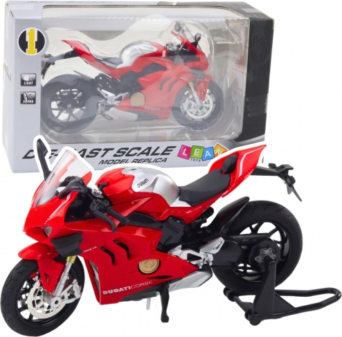 Kovinski športni motocikel 1:12 z lučmi in zvoki – rdeč