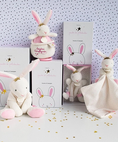 Doudou Igrača z nosilcem za dudo zajček 15 cm