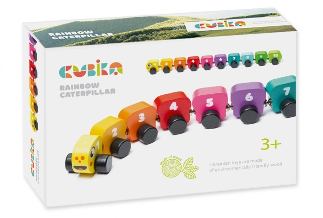 CUBIKA 15399 Barvita gosenica s številkami - lesena igrača z magneti 10 delov