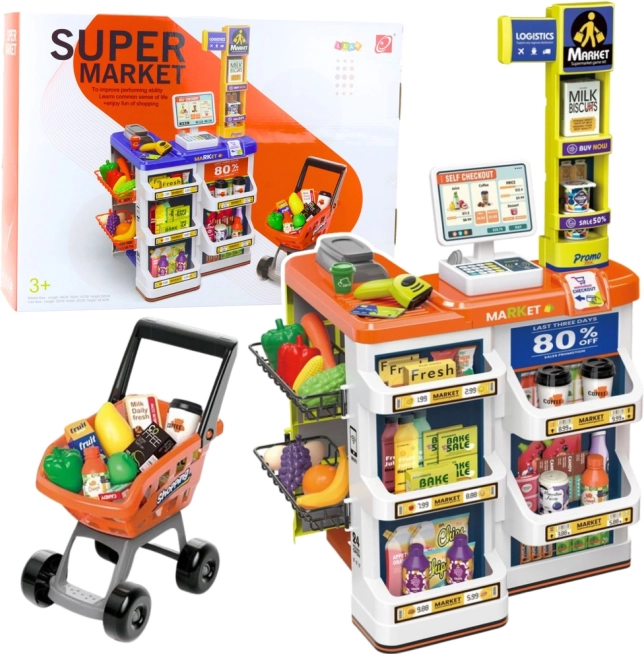 Otroška trgovina z blagajno in vozičkom – komplet supermarket 60 delov
