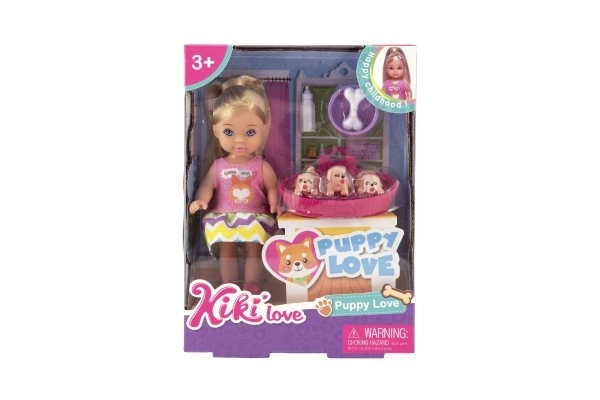 Lutka Kiki Anlily sklepni plastični 12 cm z ljubljenčki in dodatki v škatli 12x16x4,5 cm