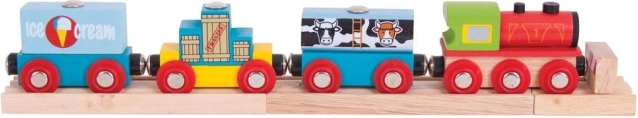 Bigjigs Rail tovorni vlak z blagom in 3 tiri