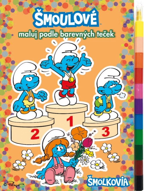Štrumpfki pobarvanka Barvaj po barvnih pikah
