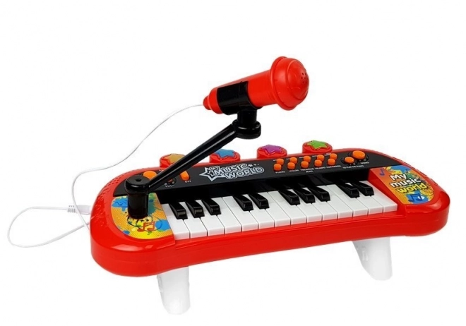 Tipkovnica Pianinko 24 tipke USB mikrofon rdeča
