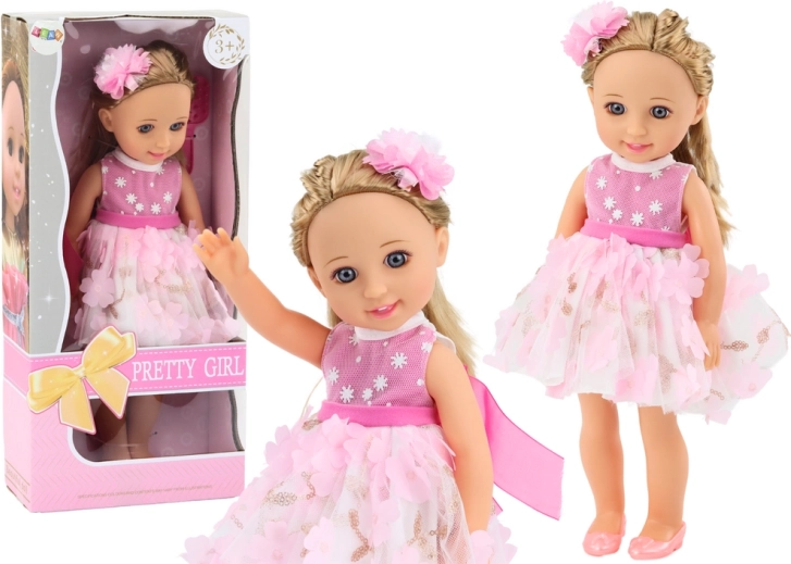 Rožnata obleka za punčke Dolga krtača za lase 38 cm