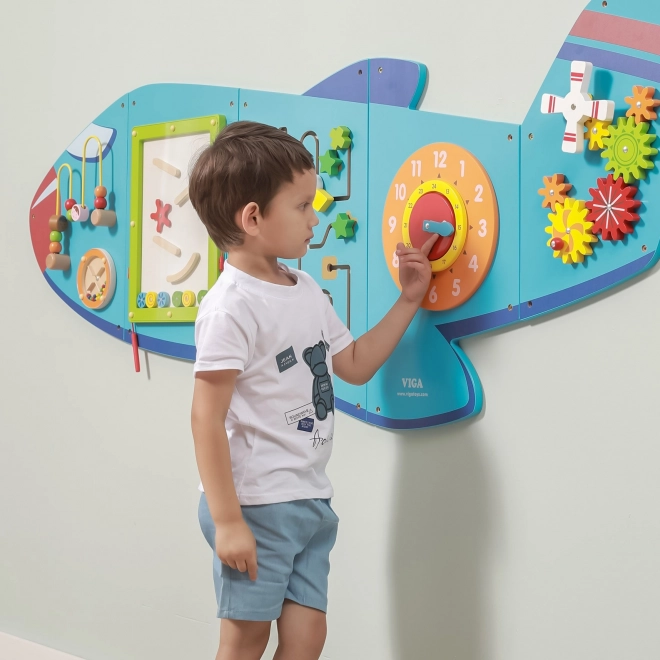 Lesena stenska senzorična tabla Letalo VIGA Montessori