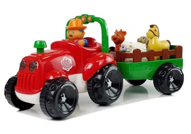Traktor s prikolico, živali za otroke s svetlobo na baterije Zvok