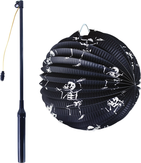 Nočna buča za noč čarovnic z motivom okostnjaka 25 cm s svetlečo palico 50 cm
