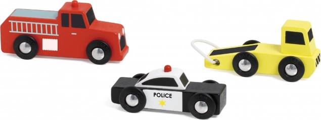 Klasična svet lesenih avtomobilčkov Policija Gasilci Vleka set 3 kos