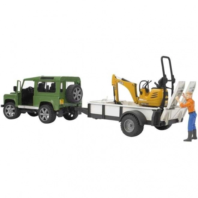 Igrača set Bruder SUV in gosenica JCB mini bager s prikolico
