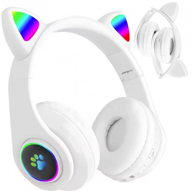 Brezžične slušalke bluetooth radio fm mp3 mačja ušesa led osvetlitev – Bele