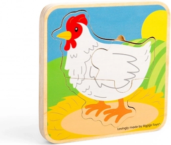 Lesene puzzle življenjski cikel kokoši BIGJIGS TOYS