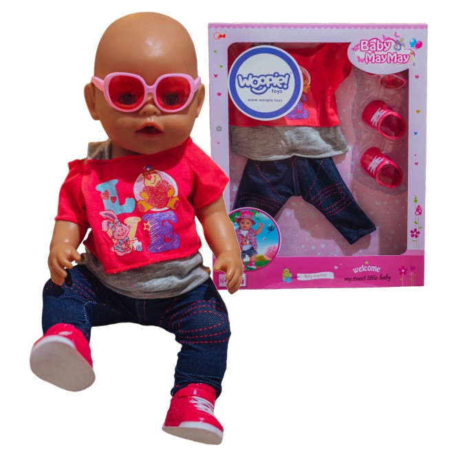 Modna oblačila za punčke LOVE s sončnimi očali in copatki 43-46 cm