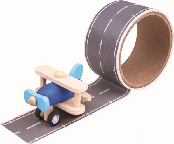Bigjigs Toys lepilni trak – pristajalna steza z lesenim letalom