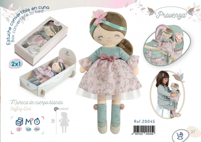 DeCuevas 20045 Plišasta punčka PROVENZA - 36 cm s posteljico
