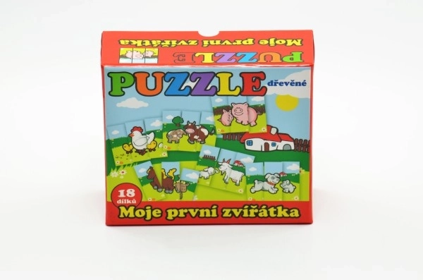 Lesene Puzzle Moje prve živalice 18 kosov za najmlajše v škatli 13x11,5x4,5cm 12m+ MPZ