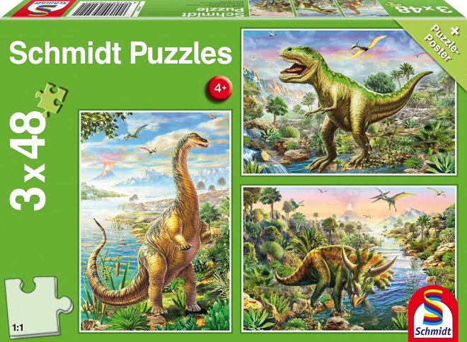 Schmidt puzzle Dinosavske pustolovščine 3×48 kosov