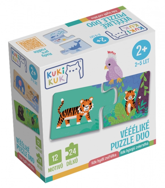 KukiKuk 80036 Veeeliké puzzle duo Kje bivajo živali