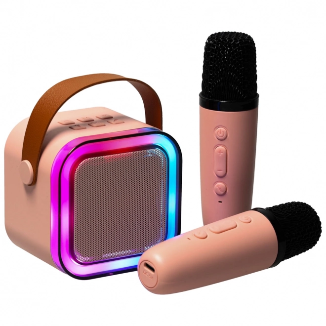 Karaoke set 2 mikrofona + prenosni zvočnik BLUETOOTH USB LED roza