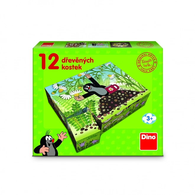 Kocke Kubus Krtek in Prijatelji lesene 12 kos v škatli 21x18x4cm