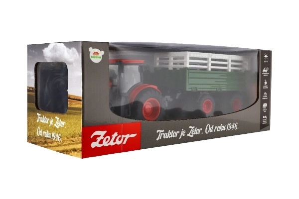 Traktor Zetor RC s prikolico plast 42cm 2,4GHz polnilni paket + baterije z zvokom v škatli