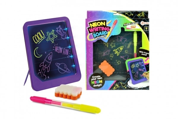 Tabla za pisanje na baterije z lučko, ki sije neon barve s flomastrom plast + gobica v škatli 21x26x3cm