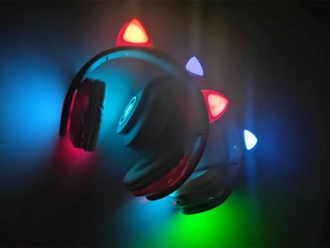 Brezžične slušalke bluetooth radio fm mp3 mačja ušesa led osvetlitev – črne