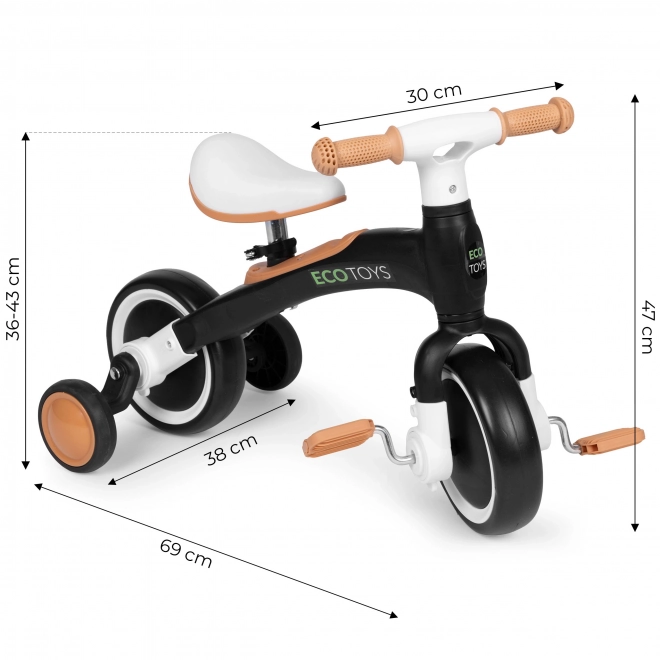 Poganjalec s pedali in pomožnimi kolesci črn ECOTOYS