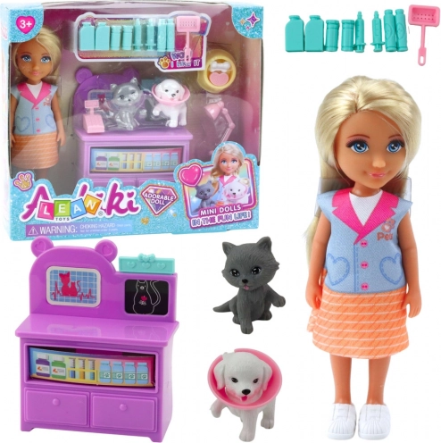 Mini punčka veterinar z živalicami in dodatki