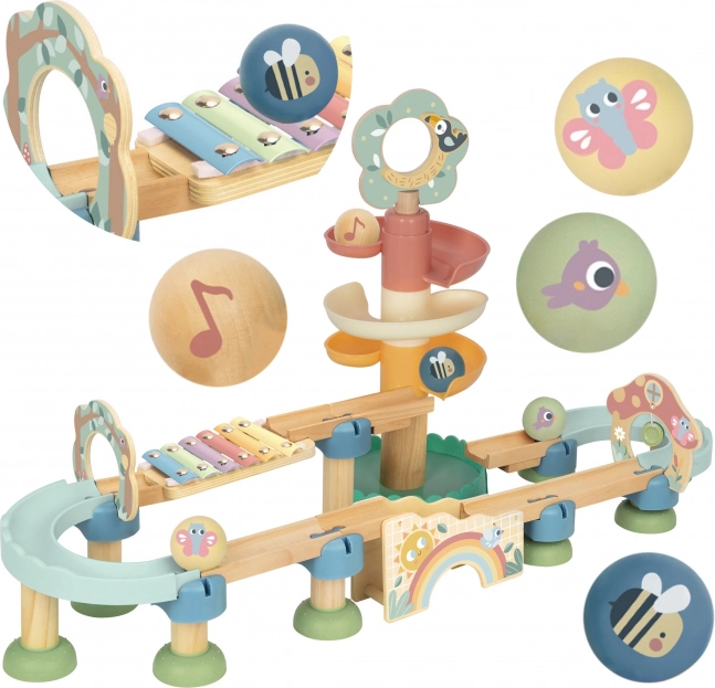 Tooky Toy Lesena Kroglična Proga z Ksilofonom 44 kos