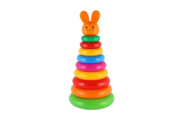 Sestavljanka piramida s plastičnimi obročki, 28 cm, 2 vrste v mrežici, 12m+