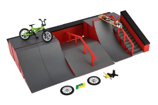 Skatepark - rampe, kolo za prste, plastični rolka za prste z dodatki 2 barvi v škatli 43x25x12cm