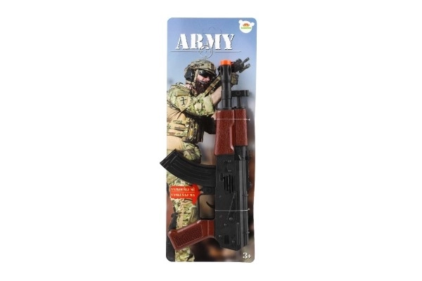 Igrača puščica vojaški ARMY na vztrajnik plastika 29cm na kartonu 14x38x2,5cm