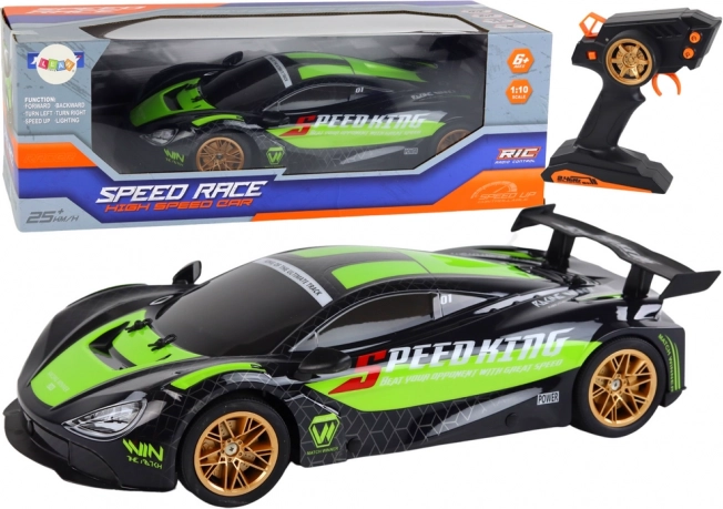 RC športni avto 1:10 zeleno‑črn z LED in 2,4 GHz