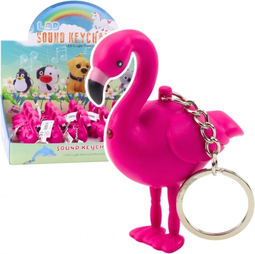 Obesek za ključe flamingo z LED in zvokom, rožnat