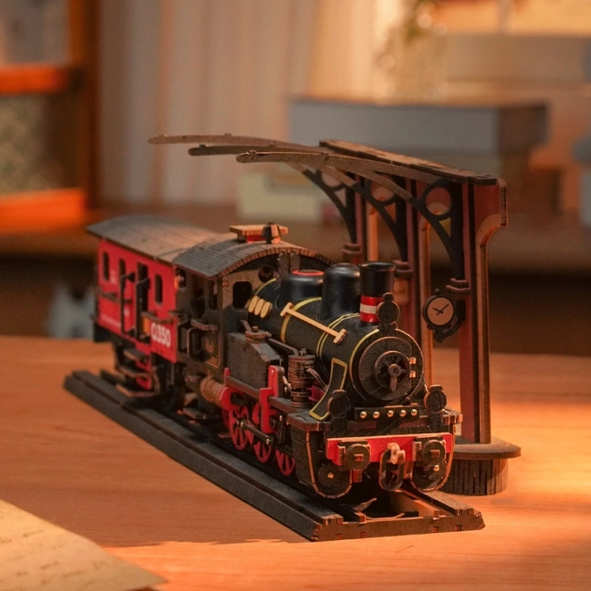 RoboTime 3D lesena zloženka Vintage parna lokomotiva