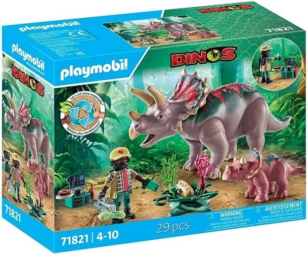 Playmobil dinos triceratops z mladičem in raziskovalcem