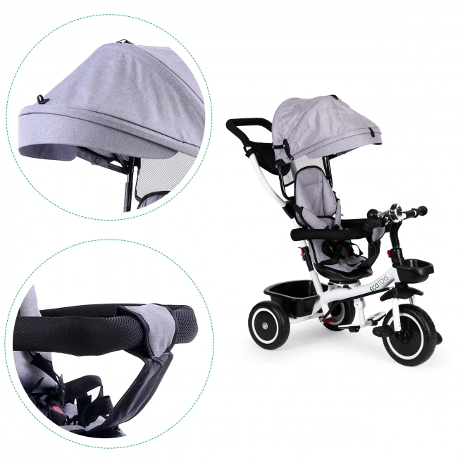 ECOTOYS Tricikel z nadstreškom in vodilno palico - siva