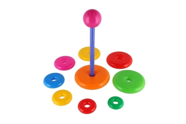 Sestavljanka piramida s plastičnimi obročki, 28 cm, 2 vrste v mrežici, 12m+