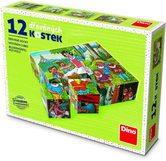 Kocke kubus Sneguljčica les 12 kos v škatli 16x12x4cm