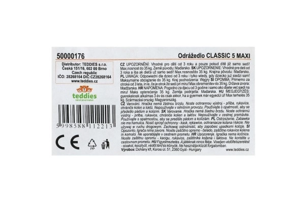 Odražedlo CLASSIC 5 MAXI plast višina sedeža 33cm obremenitev do 35kg od 3 let