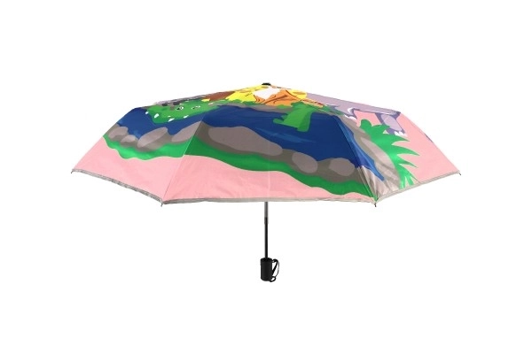 Dežnik Živali zložljiv izstrelitven blago/kovina 28cm roza v vrečki